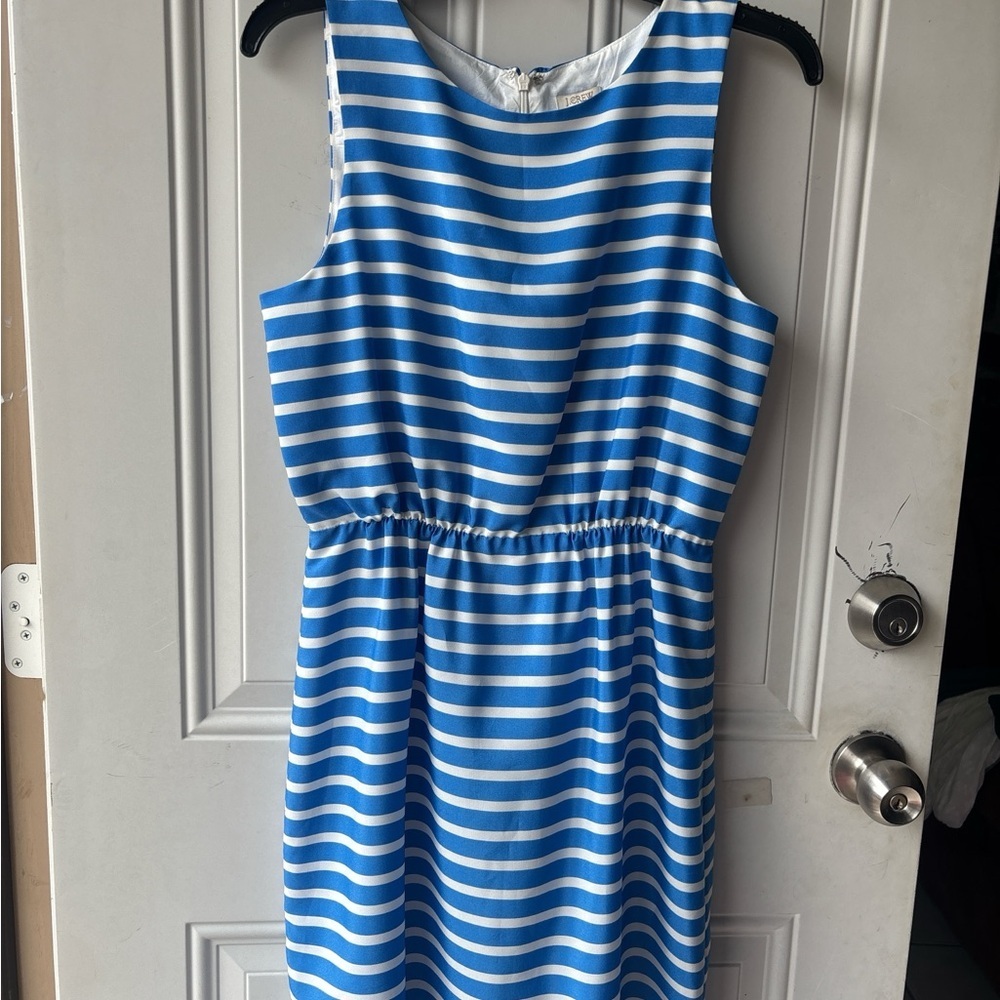 J. Crew Blue and White Striped Fit-and-Flare Dress